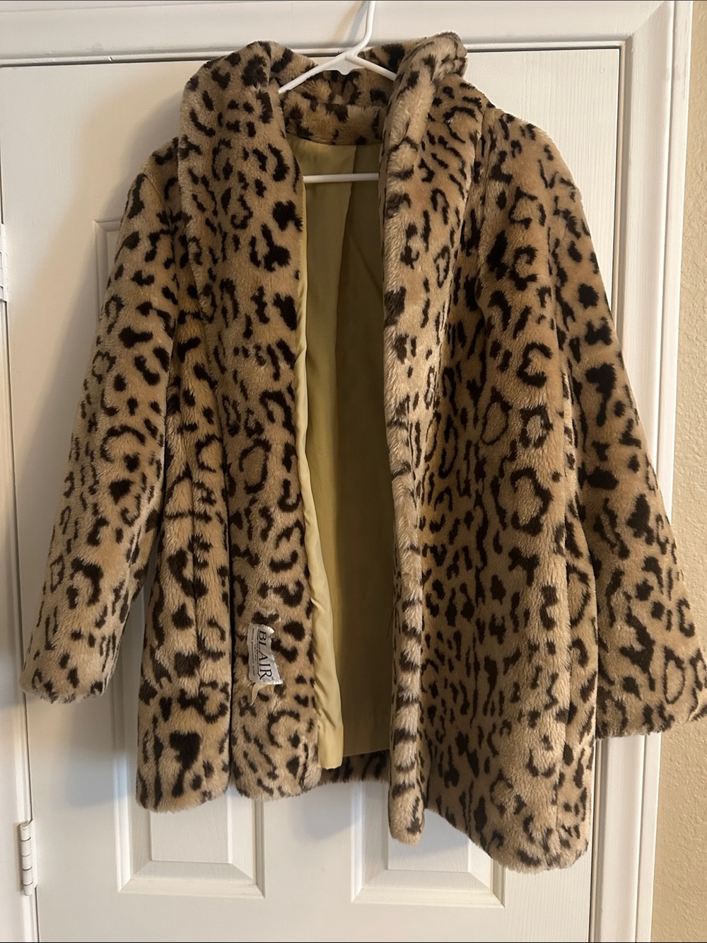 Blair Woman Faux Fur Leopard Pea Coat - Beige & Black